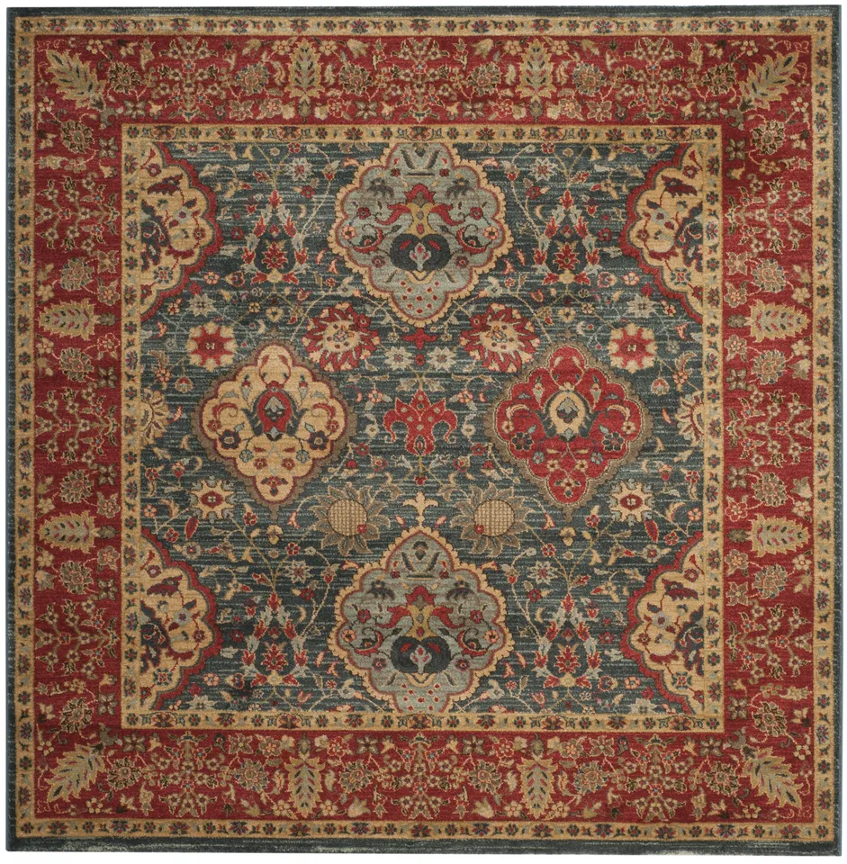 Arlo Home Woven Area Rug, MAH655C, Navy/Red,  6' 7" X 6' 7" Square