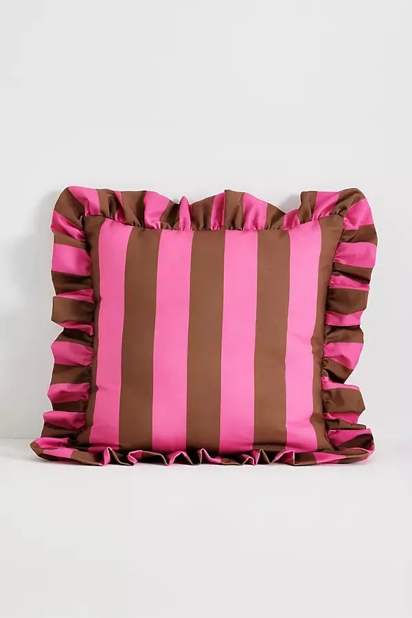 by Anthropologie Striped Ruffle Indoor/Outdoor Pillow