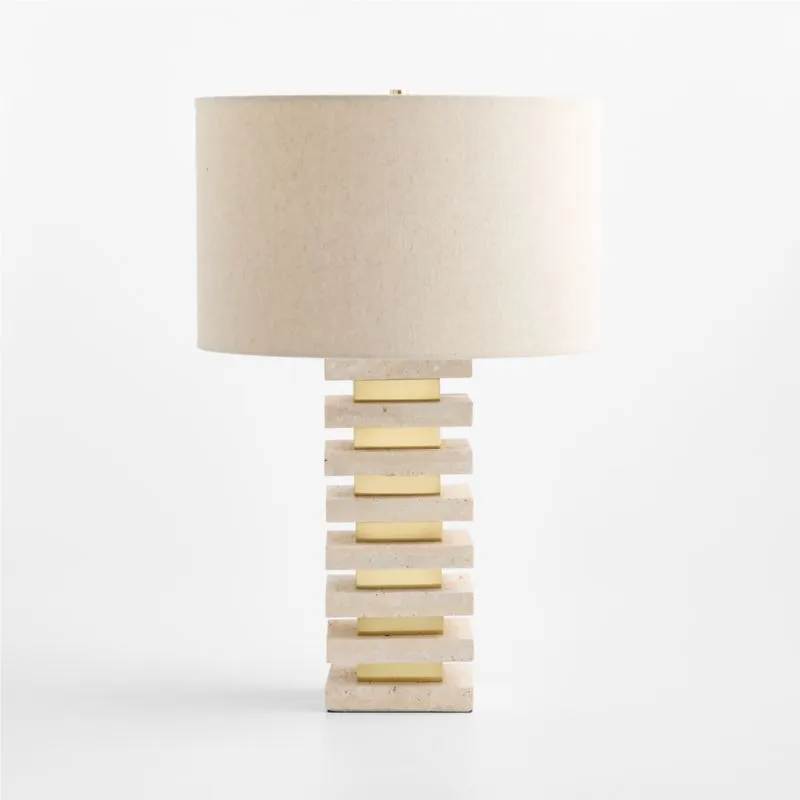 Strata Travertine Table Lamp with Fabric Shade 24.5"
