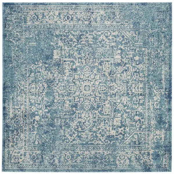 Evermere Distressed Medallion Navy Area Rug