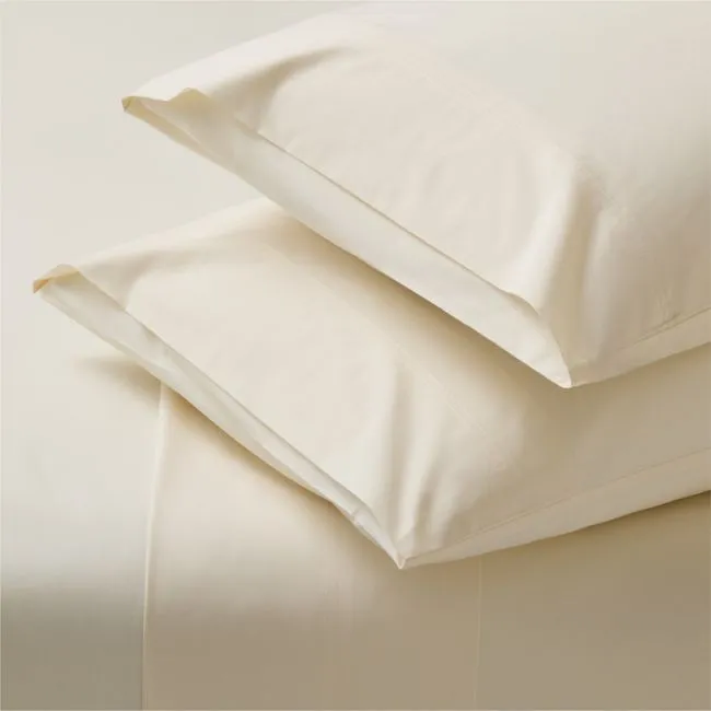 Classic Organic Cotton Percale 400 Thread Count Cream Queen Sheet Set