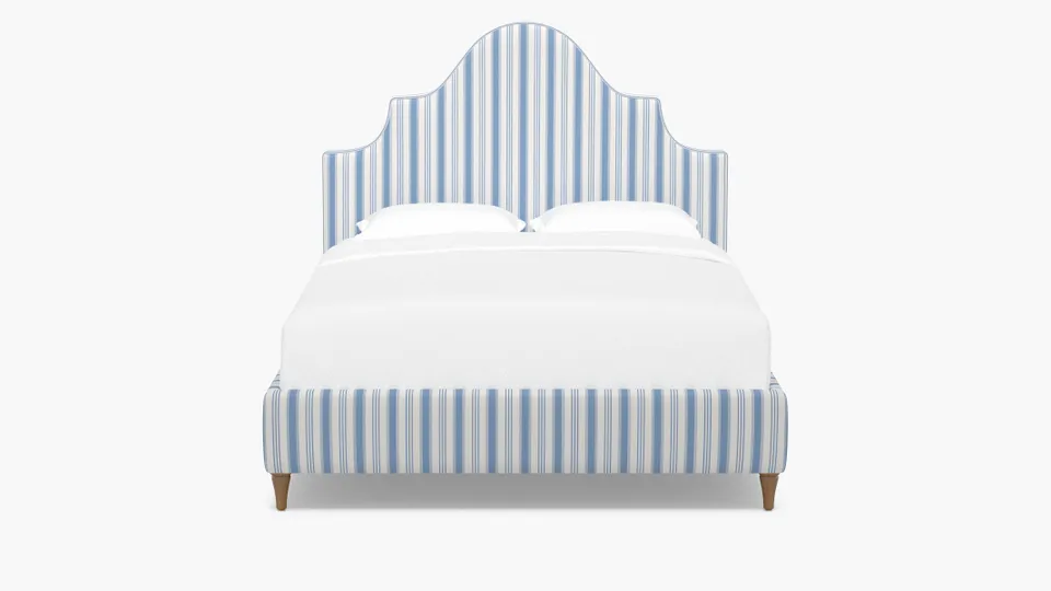 Statement Bed, Cornflower Regency Stripe, Natural Decorative Tapered Leg, Twin