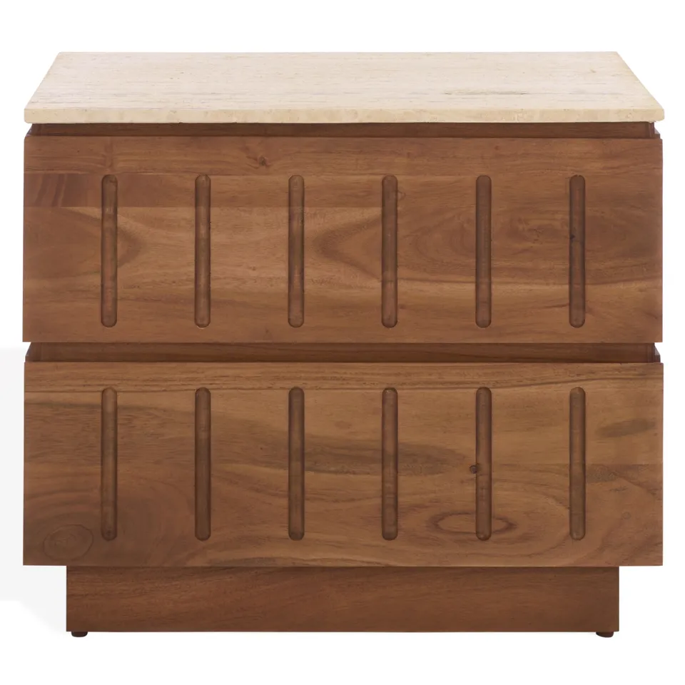 Kaylissa Travertine Nightstand - Travertine / Walnut