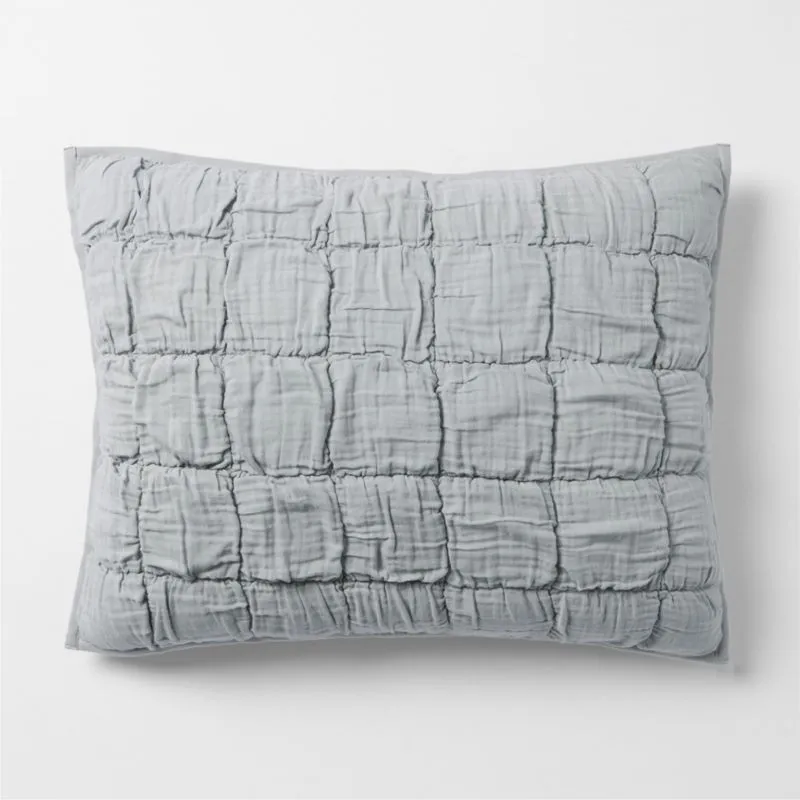 Supersoft Snuggle Puff Mist Blue Organic Cotton Gauze Kids Pillow Sham