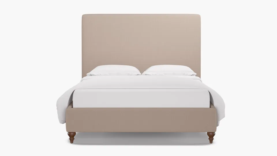 Classic Bed, Husk Everyday Linen, Walnut Traditional Turned Leg, Queen