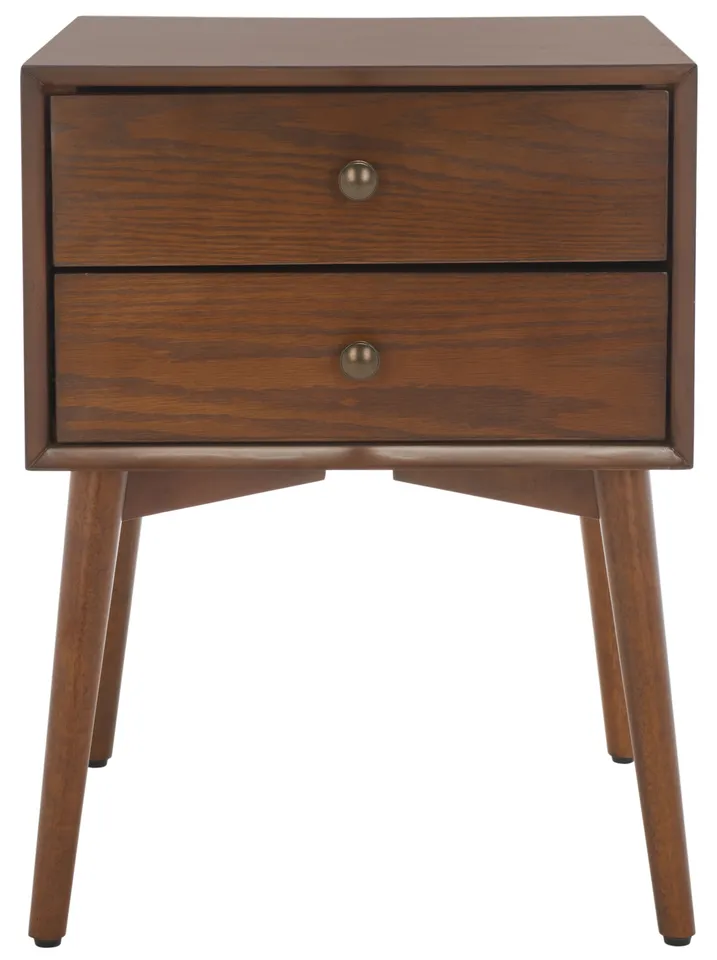 Scully 2 Drawer Nightstand - Medium Oak / Antique Gold