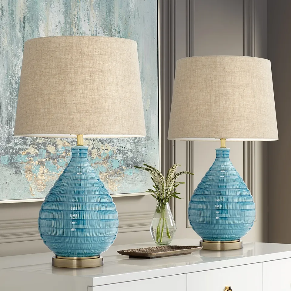 Possini Euro Kayley 24" High Modern Blue Ceramic Table Lamps Set of 2