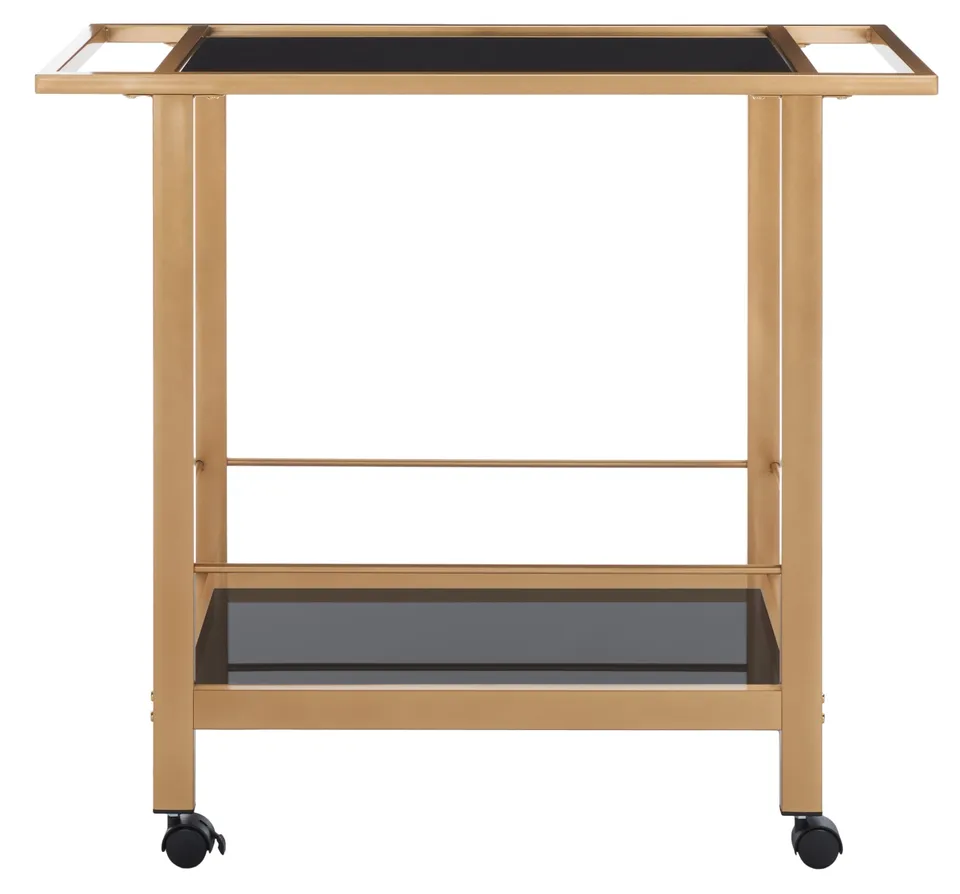 Gaelle 2 Tier Bar Cart With Handle - Matte Gold / Black