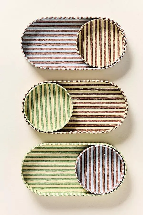 Craft Boat Striped Oval Trays, Set of 2