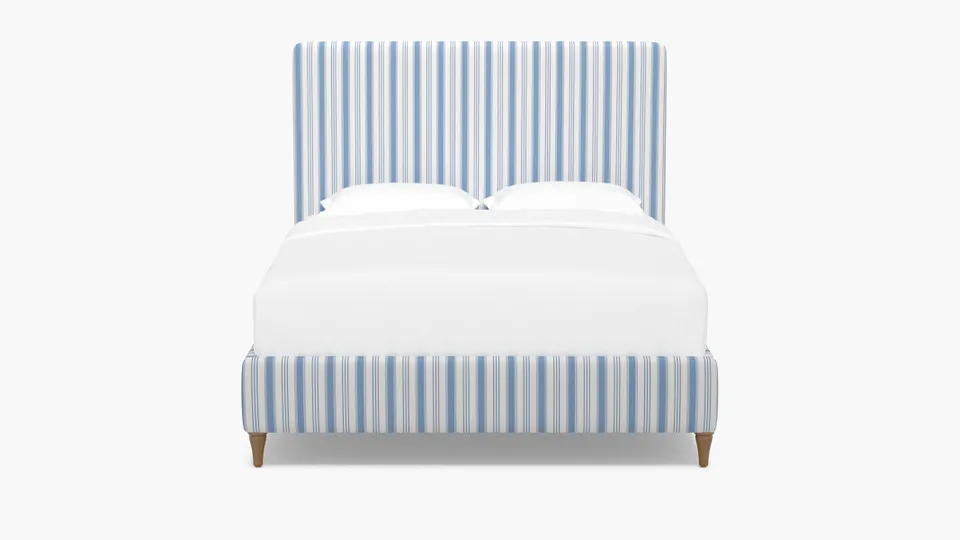 Classic Bed, Cornflower Regency Stripe, Natural Decorative Tapered Leg, Full