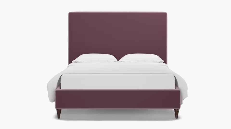 Classic Bed, Lavender Performance Plush Velvet, Espresso Decorative Tapered Leg, Full