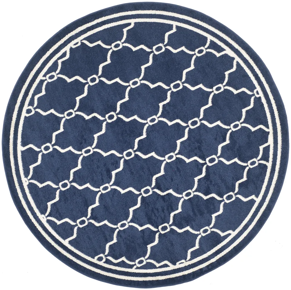 Arlo Home Indoor/Outdoor Woven Area Rug, AMT414P, Navy/Beige,  7' X 7' Round