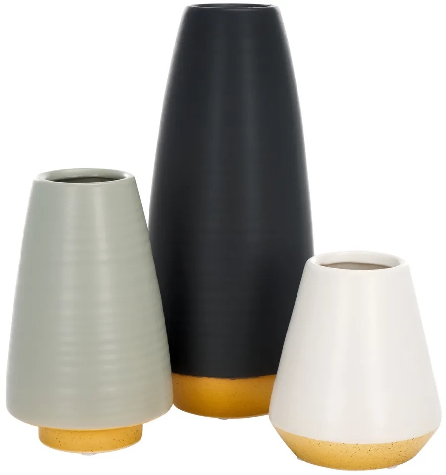 Joetta Ceramic Vase, Set of 3 - Black / White / Gray