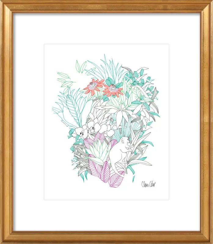Passionflowers, orchids and the squirrel monkey  by Claire Colin for Artfully Walls