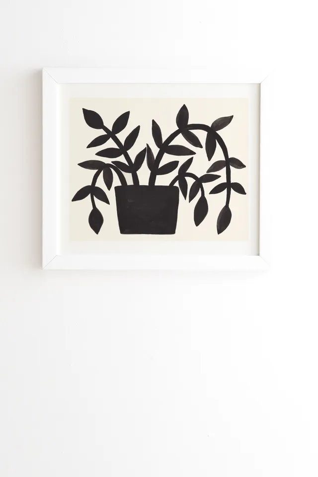 Black Painted Plant by Pauline Stanley - Framed Wall Art Basic White 12" x 12"