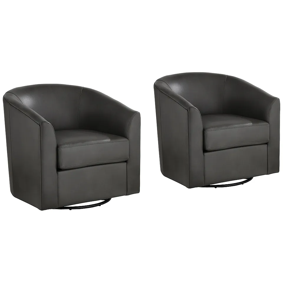 Barrel Dark Gray Faux Leather Swivel Occasional Chairs Set of 2