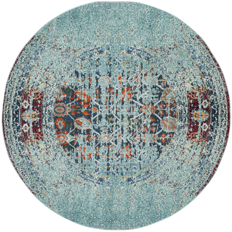 Arlo Home Woven Area Rug, MNC208J, Blue/Multi,  6' 7" X 6' 7" Round