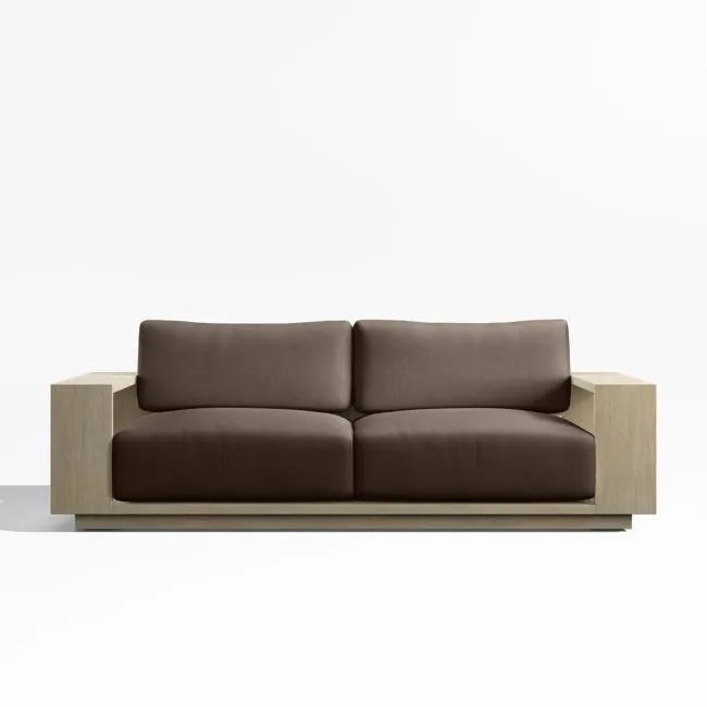 Mallorca 85" Wood Outdoor Sofa with Canvas Java Sunbrella ® Cushions