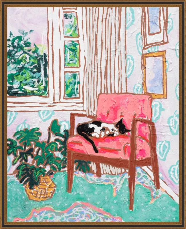 Cat Nap: Tuxedo Cat Napping in Mid-Century Chair by Lara Lee Meintjes for Artfully Walls