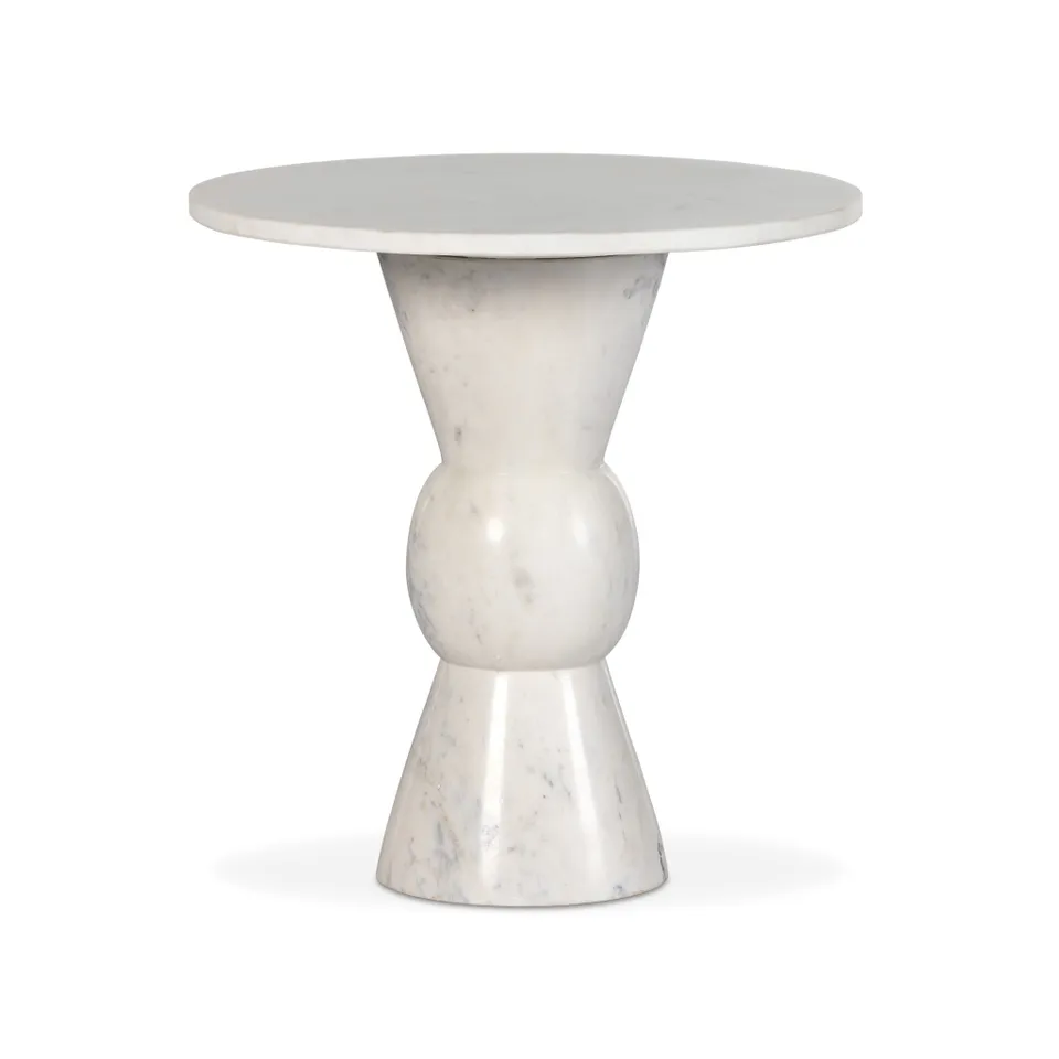 Fox End Table - Polished White Marble