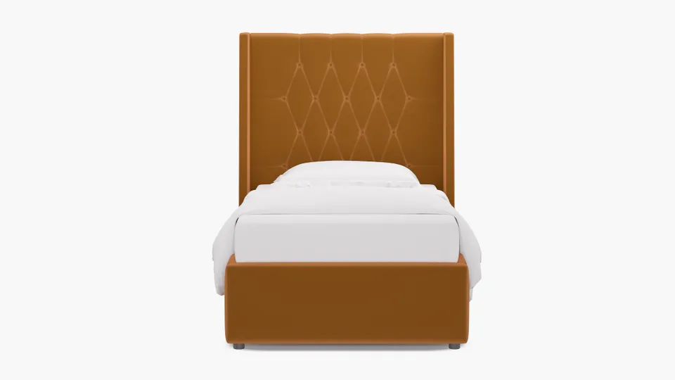 Tufted Wingback Bed, Marigold Performance Velvet, Twin