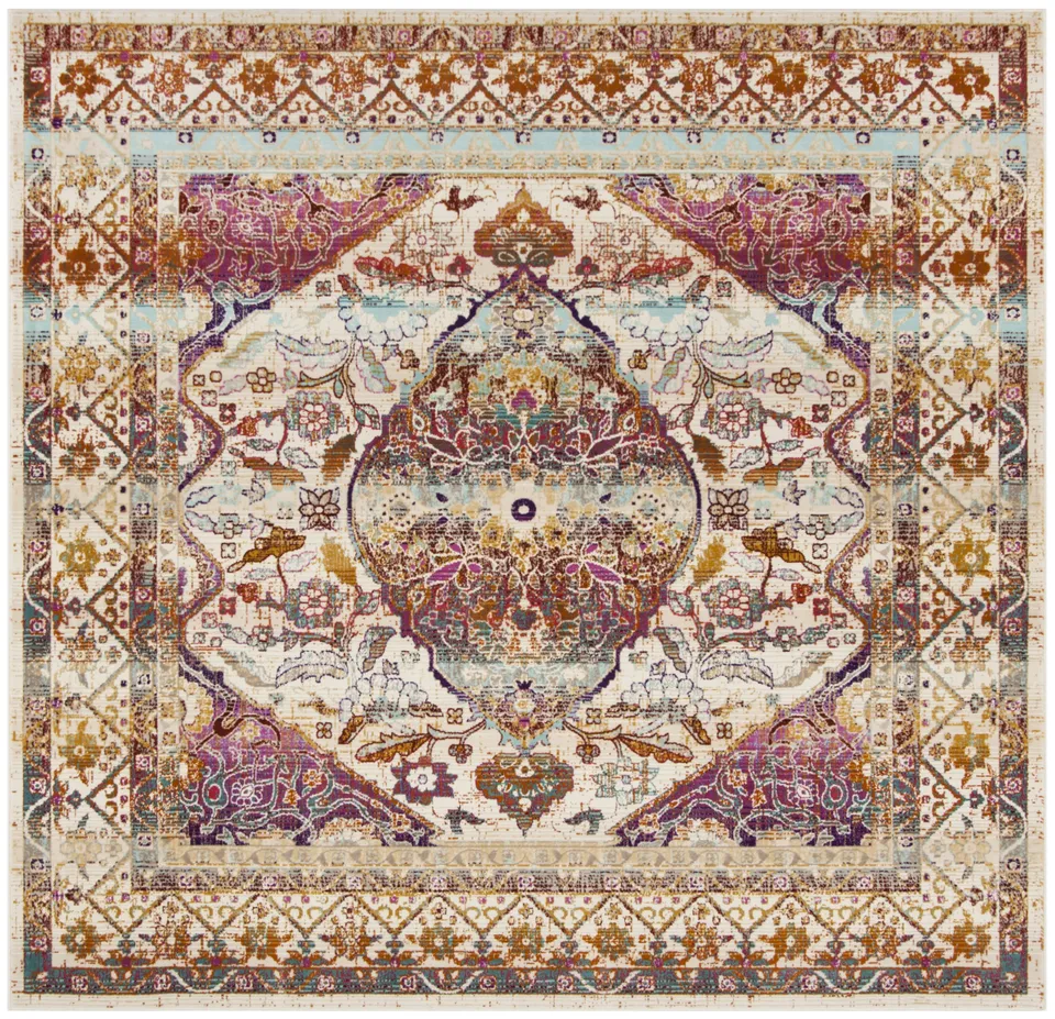 Arlo Home Woven Area Rug, BDN189A, Ivory/Fuchsia,  6' 7" X 6' 7" Square