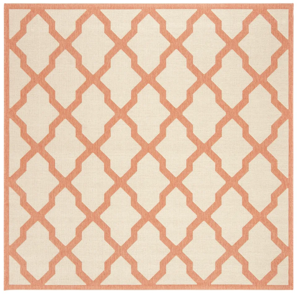 Arlo Home Indoor/Outdoor Woven Area Rug, LND122R, Cream/Rust,  6' 7" X 6' 7" Square