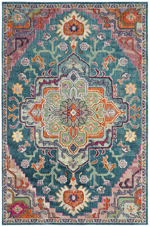 Arlo Home Woven Area Rug, CRS501T, Teal/Rose,  6' 7" X 9' 2"