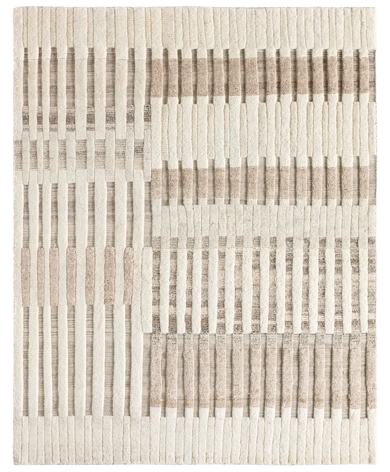 Lina KEO16 Handknotted Striped Tan and Cream Area Rug (6'X9')
