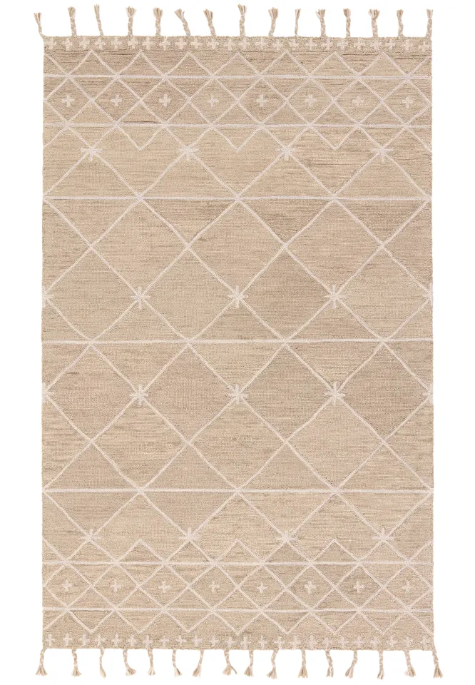 Nikki Chu by Rhea Handmade Trellis Tan/ Ivory Area Rug (18"X18")
