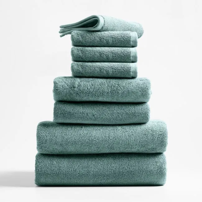Classic Organic Turkish Cotton Ocean Blue Bath Towels, Set of 8