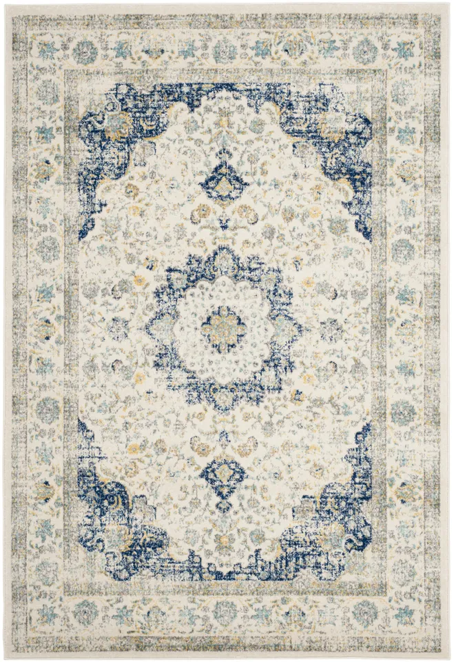 Arlo Home Woven Area Rug, EVK220C, Ivory/Blue,  5' 1" X 7' 6"