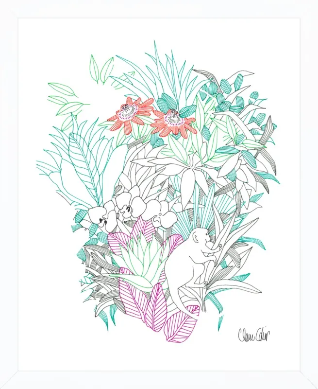 Passionflowers, orchids and the squirrel monkey  by Claire Colin for Artfully Walls