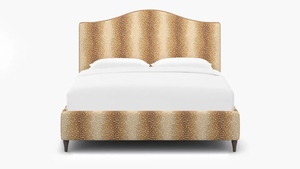 Camelback Bed, Faline, Espresso Decorative Tapered Leg, Queen