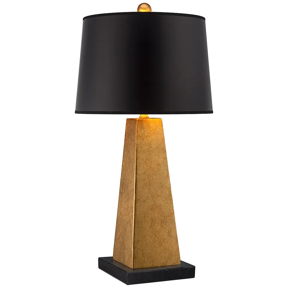 Possini Euro Obelisk 26" Gold Leaf Lamp with Square Black Marble Riser