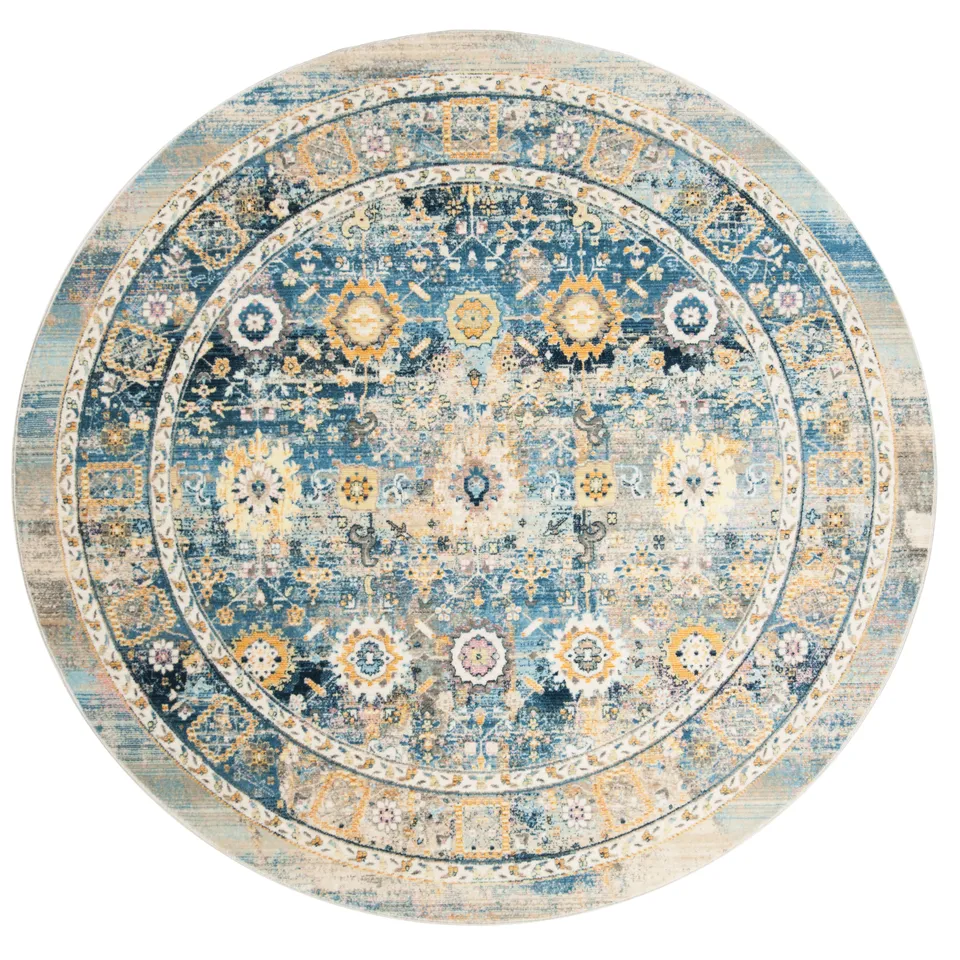 Arlo Home Woven Area Rug, CLR663C, Blue/Gold,  6' 7" X 6' 7" Round