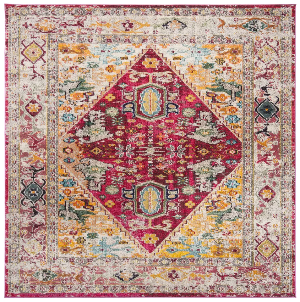 Arlo Home Woven Area Rug, MNC256R, Fuchsia/Light Grey,  6' 7" X 6' 7" Square