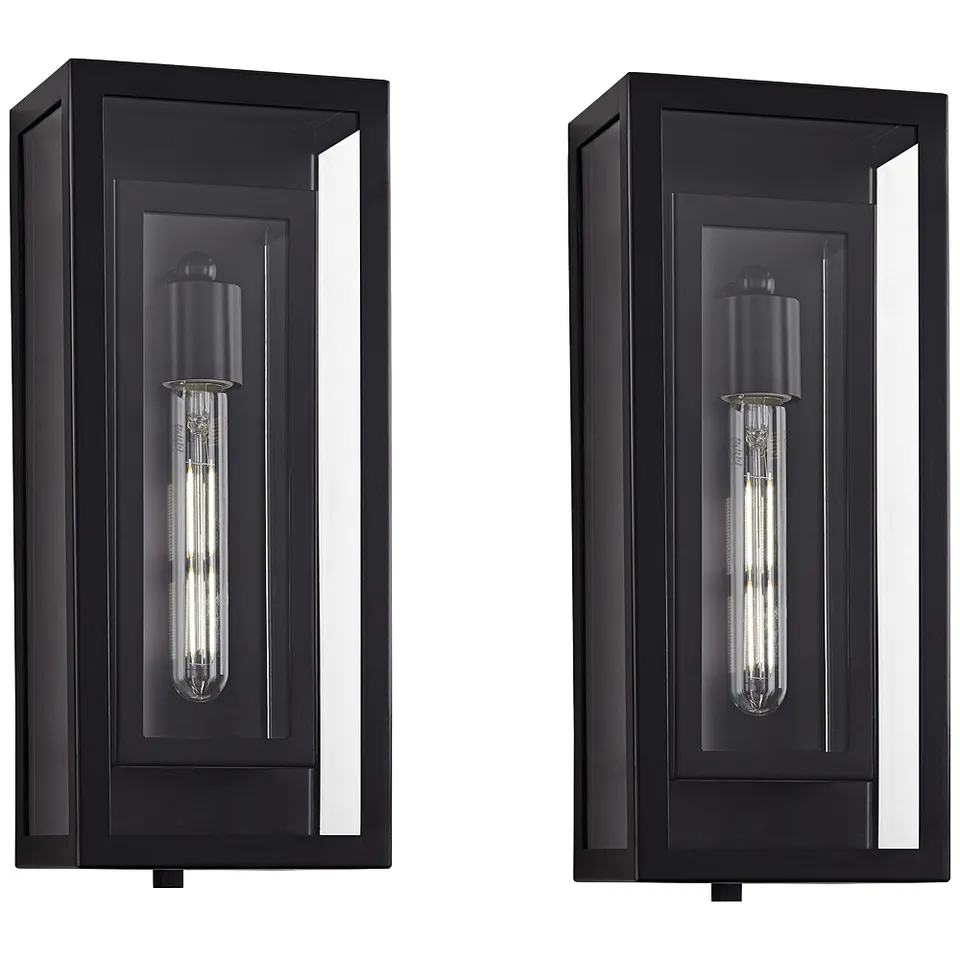 Possini Euro Double Box 16 1/4" Black Outdoor Wall Light Set of 2