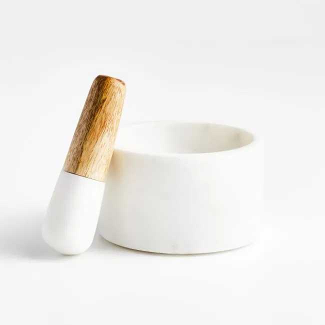 Marble and Wood Mortar and Pestle