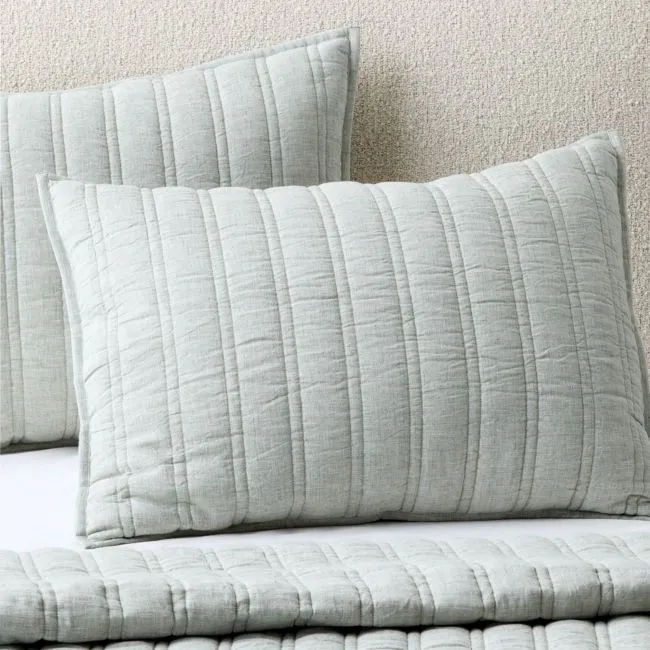 Saunder Heathered Sage Green European Linen Standard Pillow Shams Set of 2