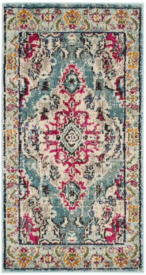 Arlo Home Woven Area Rug, MNC243J, Light Blue/Fuchsia,  2' 2" X 4'