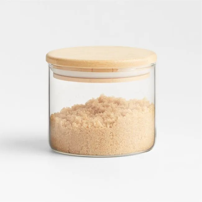 Crate & Barrel Small Round Glass Canister with Bamboo Lid