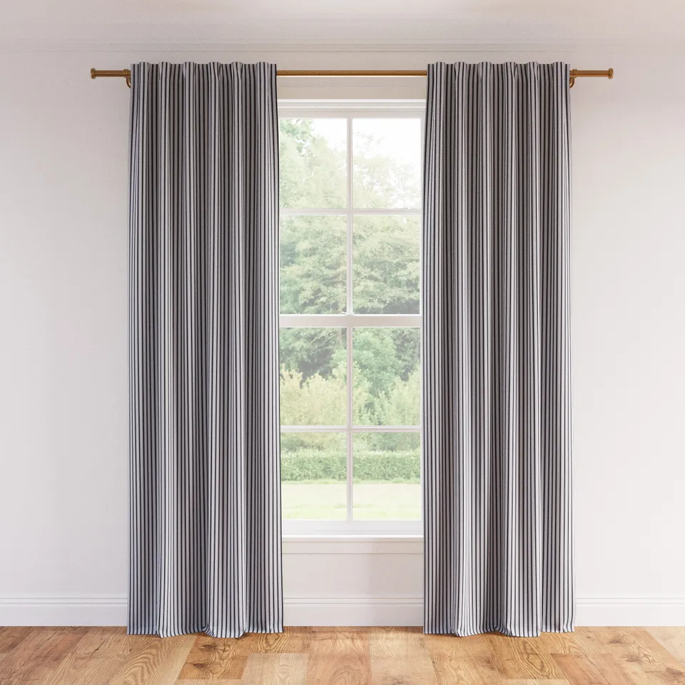 Printed Linen Curtain, Black Classic Ticking Stripe, 50" x 96", Blackout