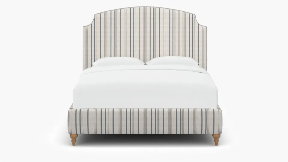 Cove Bed, Blue Market Stripe, Natural Traditional Turned Leg, Queen