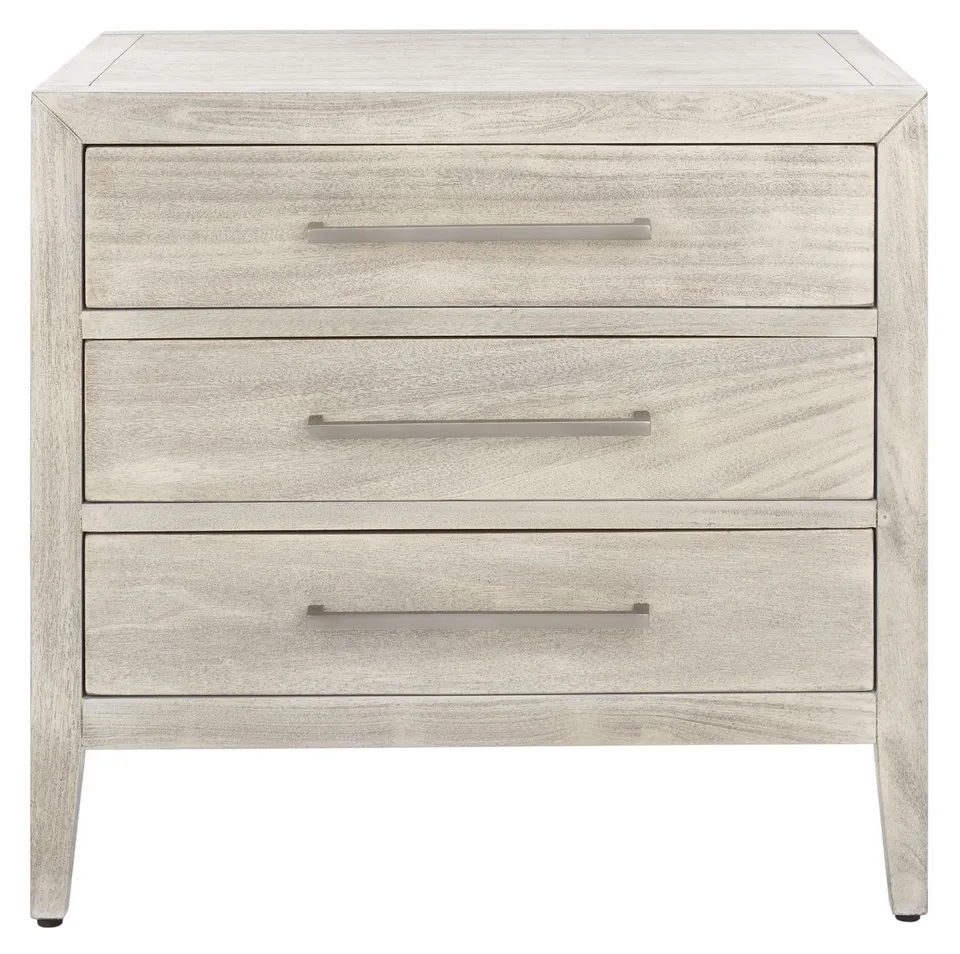 Ariella 3 Drawer Wood Nightstand - Light Grey