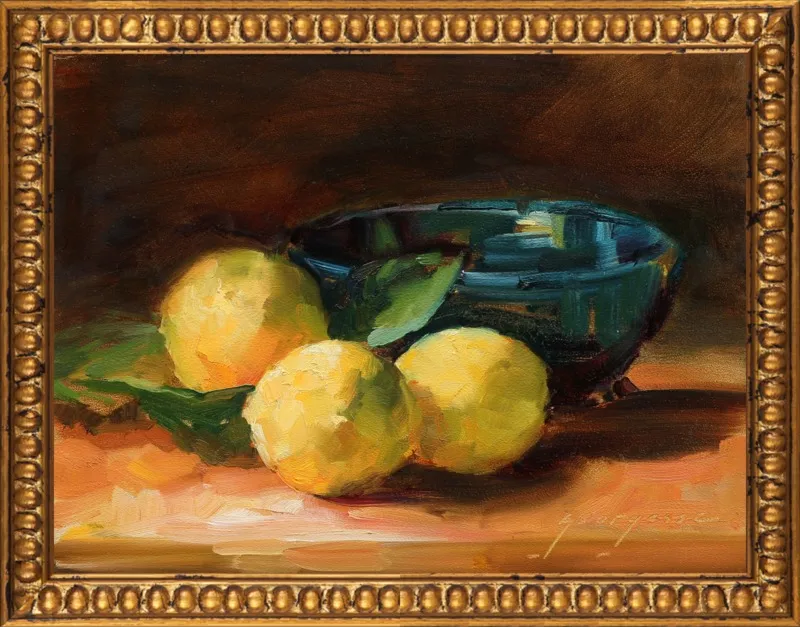 Lemons and Blue Bowl by Georgesse Gomez for Artfully Walls