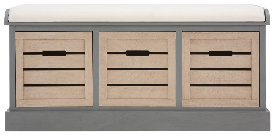 Briar 3 Drawer With Cushion Storage Bench - Distressed Gray / Sand