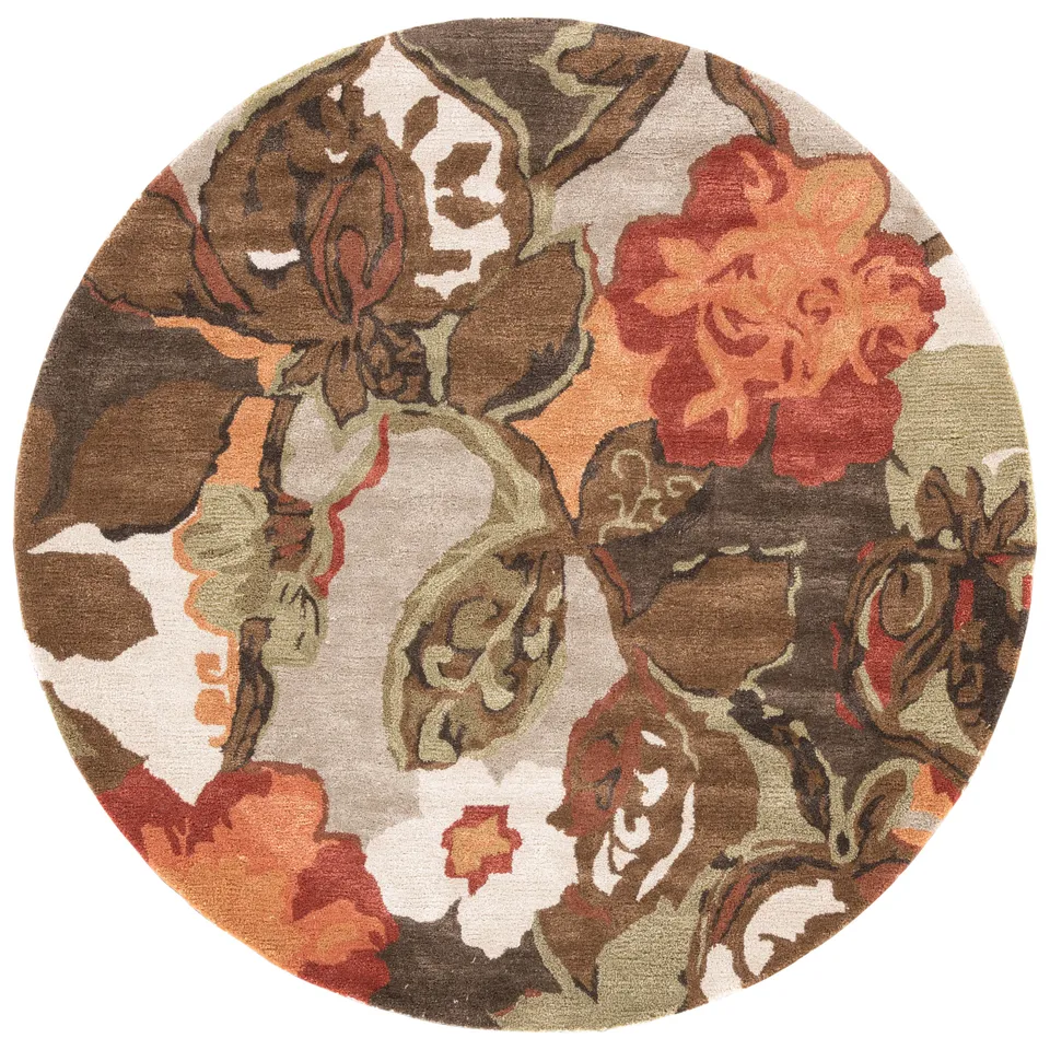 Petal Pusher Handmade Floral Light Gray/ Multicolor Round Area Rug (10' RND)