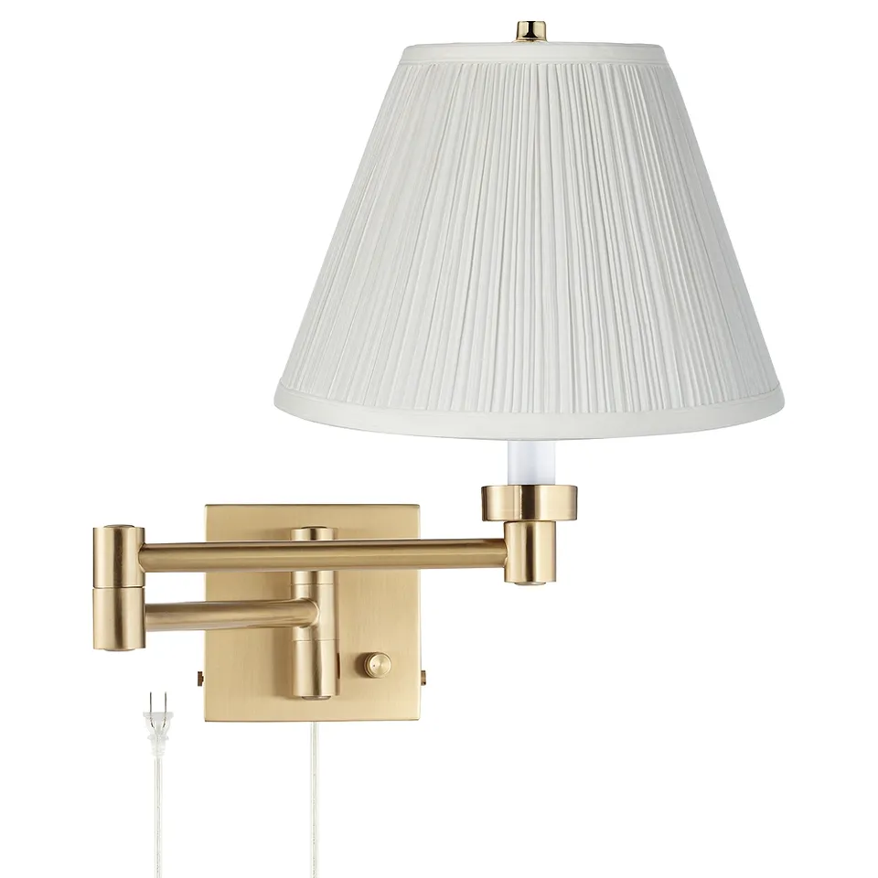Barnes and Ivy Alta Gold Plug-In Swing Arm Wall Lamp with Ivory Shade