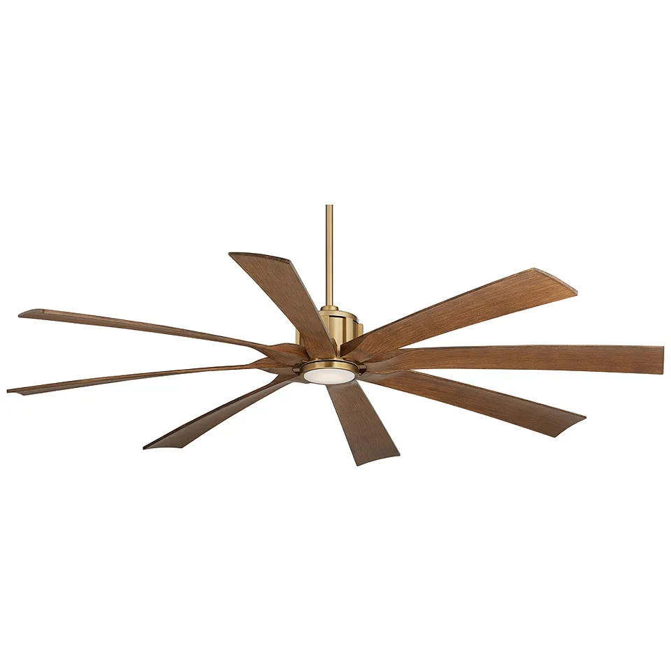 70" Possini Defender Soft Brass Koa Damp LED Ceiling Fan with Remote